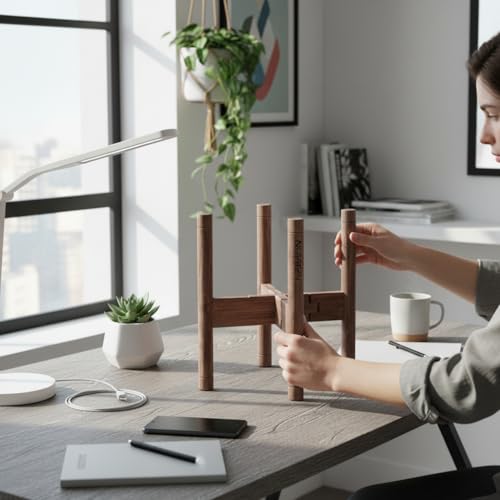 Adjustable Plant Stand, Antique Brush Brown (Pot & Plant Not Included) | Solid Acacia Wood, Mid-Century Modern, Stainless Steel Screws, Fit 8-12" Pot - color: Antique Brush Brown