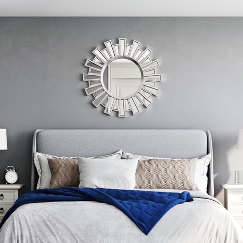 Round Mirrors for Wall Decor, 24" Sliver Sunburst Mirror,Starburst Mirror for Living Room,Hallway,Bedroom Fireplace - color: Sliver-02, size: 24"L x 24"W