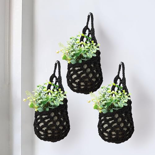 3 Packs Hanging Planters for Indoor Plants up to 4 in., Wall Plant Holder | Plant Hanger Indoor, Wall Planters for Indoor Plants, Hanging Plant (3PK, for 4 inch Pot) - color: Black X 3pc
