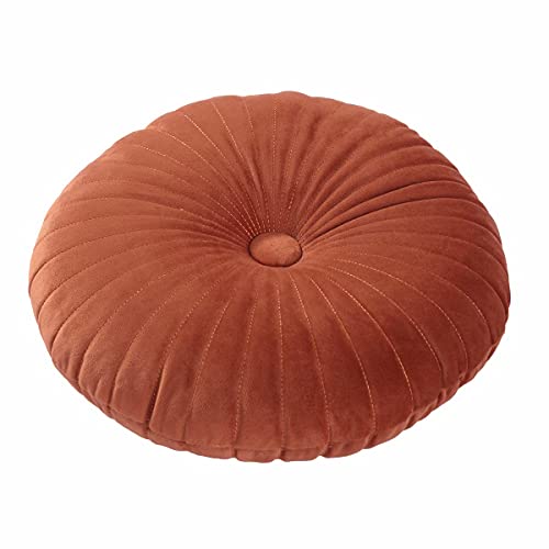 HLOVME Round Pillow Cushion for Couch Velvet Decorative Small Throw Pillow Solid Color for Living Room Bed Floor 13.7”, Orange - color: Orange