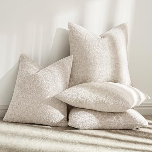 MIULEE Pack of 4 Decorative Textured Boucle Throw Pillow Covers 18x18 Inch Beige Accent Solid Pillow Cases Soft Couch Cushion Covers for Modern Farmhouse Boho Chair Sofa Bed Livingroom Home Decor - color: Beige, size: 18" x 18" (Pack of 4)