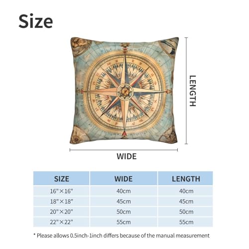 Map Nautical Throw Pillow Covers 18 X 18 Inch Set of 2 Pillow Cases Decoration Cushion Cover for Sofa Bedroom Living Room Outdoor - color: Map Nautical