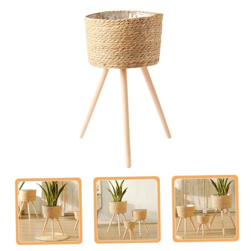 Toddmomy Rattan Flower Basket Stand for Front Porch Decor Indoor Plant Hanger Plant Pots Stand Bonsai Shelf - color: Brown