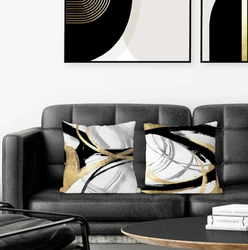 Black White and Gold Pillow Covers, Abstract Black and Gold Pillow Covers 18x18 Set of 2, Modern Boho Home Decor, Black and Gold Decorative Throw Pillows Cover for Couch Living Room Bedroom - color: Black White and Gold, size: 18" x 18" (Pack of 1)