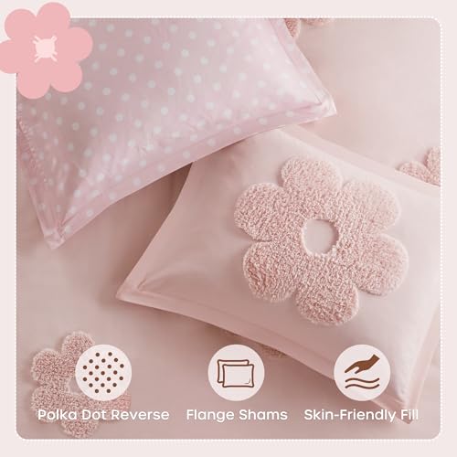 Intelligent Design Kids Queen Duvet Cover Set for Girls, Tufted Chenille Floral Duvet Set Queen, Lightweight Polka Dot Duvet Reversible Bedding Cover, Sham, Pillow, Gracie, Full/Queen Pink 3 Piece - color: Pink, size: Full/ Queen