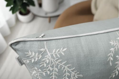 VAGMINE Embroidered Fern Botanical 18x18 Throw Pillow Cover - Blue Grey Cotton Square Cushion for Sofa Couch Bed - Cottagecore Farmhouse Home Decor - Leaves - color: Robins Egg-leaves, size: 18" x 18" (Pack of 1)