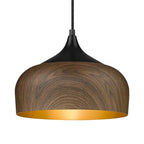 ELYONA Modern Bauhaus Pendant Light Walnut Wooden Pattern Dome Pendant Light Fixture Matte Black Metal Gold Inner Adjustable Hanging Lighting for Kitchen Island Dining Room Office Hallway Bedroom - color: Walnut & Black