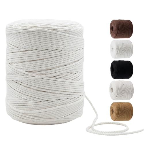 547 Yards Macrame Cord 4 Strand Twisted Recycled Cotton 4mm Beige String for Crafts Wall Hangings Plant Hangers DIY Knitting Macrame Supplies - color: Beige, size: 4mmx547Yards