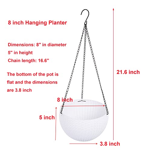 Hanging Basket Plastic Flower Pot Round Resin Garden Hanging Planter for Indoor Outdoor Plants 2 Pack White - color: 8 Inch White