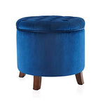 BELLEZE Modern Tufted Accent Storage Ottoman, Small Upholstered Button Circle Pouf Footstool with Lift Top, for Bedroom Living Room Vanity - Navy Blue - color: Navy Blue