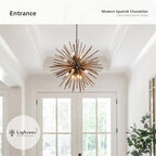 31.3" Farmhouse Sputnik Chandelier for Dining Room Rustic Handmade Natural Wood 16-Light Hanging Ceiling Pendant Light Fixture Starburst Wood Chandeliers for Kitchen Bedroom Foyer Hallway - size: Diameter 31.3", 16-Light