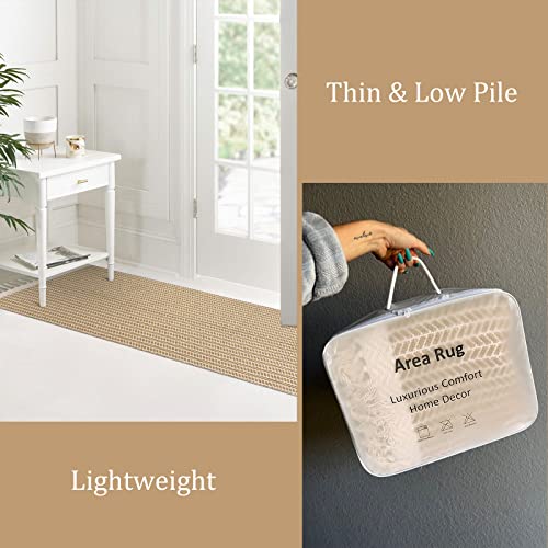 Lahome Boho Bathroom Rugs, Small 2x3 Front Door Mat Lightweight Kitchen Rug Woven Cotton Area Rug with Tassels, Farmhouse Non Shedding Washable Throw Rug Low Pile Carpet for Entry Laundry, Khaki - color: Khaki, size: 2' x 3' (Rectangular)