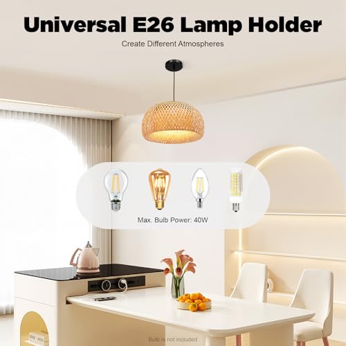 TFCFL 15Inch Bamboo Chandelier, Rattan Pendant Lamp Shade Ceiling Lighting Weave Bamboo Rattan E26 Hanging Light Fixture Hollow Lampshade Pendant Light for Dining Room (Bulbs Not Included) - size: 15 Inch