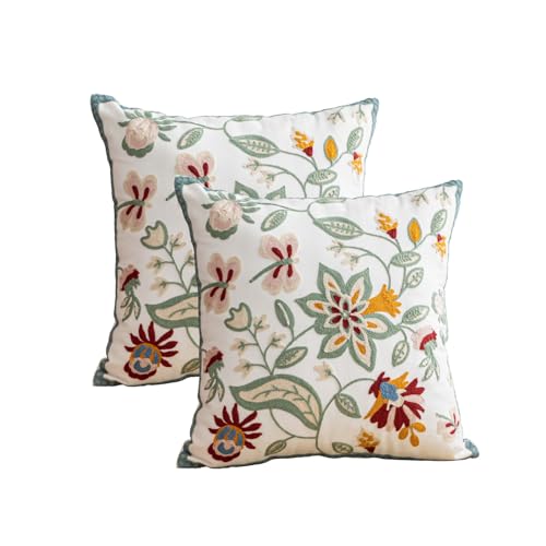 YIcabinet Pack of 2 Throw Pillow Covers,Plants Embroidered Pillow Case Soft Decorative Pillowcases for Home Sofa Couch 18x18 Inch - color: White07