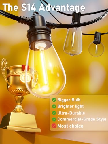 200FT LED Outdoor String Lights with 60 Edison Shatterproof IP65 Waterproof Bulbs, 2700K Dimmable Commercial Grade Patio Lights, Heavy Duty Outside Hanging Light for Garden Decor - size: 200FT