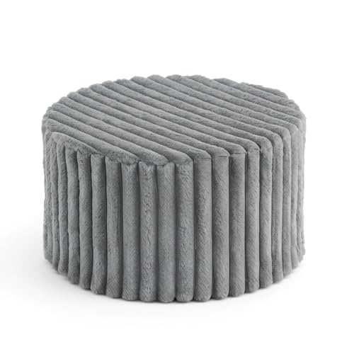 LITA Round Stuffed Pouf Ottoman, Corduroy Poufs with High-Density Foam Filling and Washable Cover, Furry and Fluffy Bean Bag Foot Stools Ottoman for Living Room, Bedroom, Office, Grey, Round - color: Round Corduroy Grey