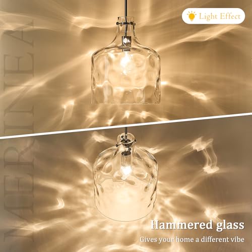 Farmhouse Pendant Light – Hand-Blown Clear Hammered Glass Shade, Chrome Finish, Adjustable Chain Hanging Fixture for Kitchen Island, Dining Room & Hallway, 15" H x 12" D - color: Chain Chrome