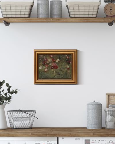 HUARCEY Framed Canvas Wall Art Prints, Bathroom Shelf Vintage Decor Aesthetic, Poppies Floral Paintings Farmhouse Wall Decor, Retro Table Desk Pictures for Bedroom Living Room, 8x10Inch - color: A Bed of Poppies, size: 10"L x 8"W