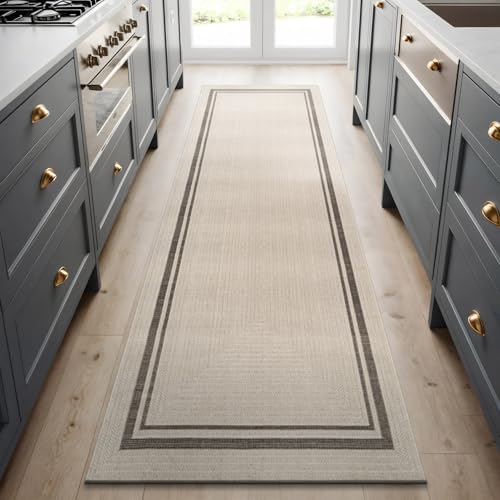 Beverly Rug Easy Jute Bordered Runner Rug 2x7 Washable Durable Indoor Outdoor Area Rugs for Living Dining Room Patio Office Stain Resistant Non Shedding Casual Indoor Outside Carpet 2 x 7 Off-White - color: Bordered/Off-white-black, size: 2' x 7' (Rectang