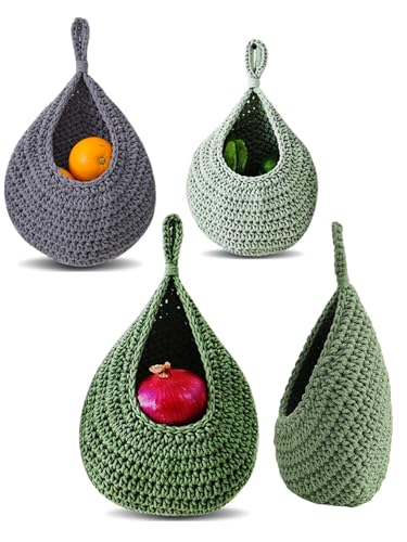 3 Pcs Boho hand-woven hanging linen basket,drop molding design,cotton rope storage baskets for living room,kitchen,wall-mounted fruit,vegetable potted plants organizer (3 sizes)