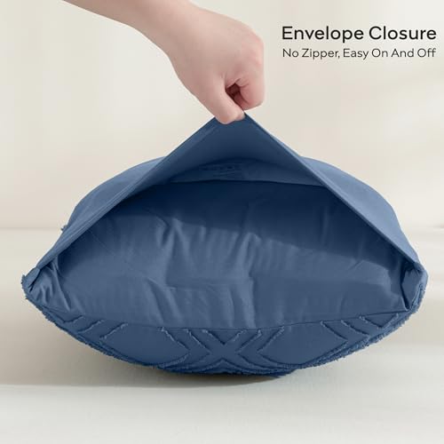 JELLYMONI Pillowcases Standard Size Blue 2 Pack Boho Plaid Bed Pillow Covers 20x26in Polyester Envelope Pillow Shams Tufted Bohemian Textured (Pillows are not Included) - color: 05 - Blue - Grid, size: 26" x 20" (Pack of 2)
