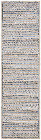 SAFAVIEH Cape Cod Collection 2'3" x 6' Natural/Blue CAP250A Handmade Flatweave Jute Entryway Foyer Living Room Bedroom Kitchen Runner Rug - size: 2'3" x 6' (Runner)