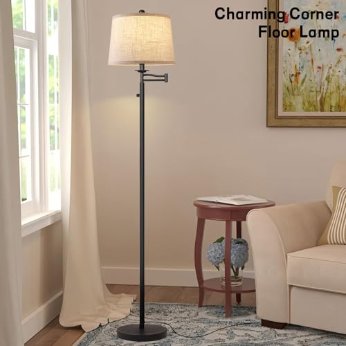 Ruiever Dimmer LED Floor Lamp,Tall Standing Lamp with Swing Arm,Black Lamp with Dimmer LED Bulb,Elegant Floor Lamp for Living Rooms & Bedroom (Black) - color: Black