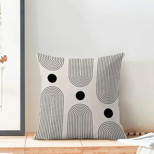 Boho Mid Century Pillow Covers 18x18 Inch Set of 2, Abstract Simple Black and White Decorative Throw Pillowcase Outdoor Farmhouse Boho Modern Cushion Cover for Sofa Couch Bed Living Room Decor - color: Boho2, size: 18" x 18" (Pack of 2)