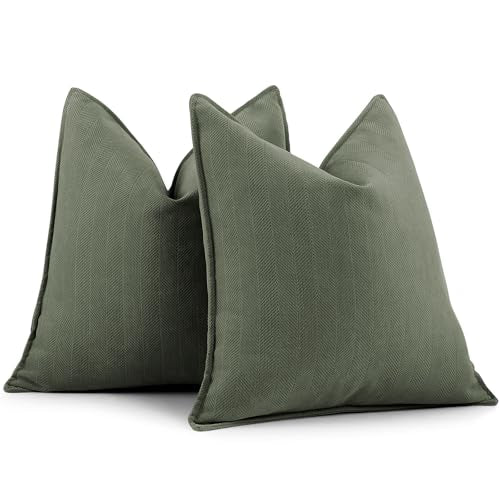ZWJD Army Green Pillow Covers 16x16 Set of 2 Chenille Throw Pillow Covers with Elegant Design Soft and Luxurious Decorative Pillows for Couch, Bed, Home Decor - color: Army Green, size: 16" x 16" (Pack of 2)