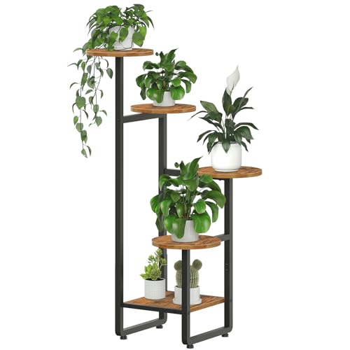 HOOBRO Plant Stand Indoor, 5 Tiered Plant Shelf for Multiple Indoor Plants, Square Corner Plant Stand for Living Room, Balcony, Patio, Rustic Brown and Black BF07HJ01
