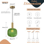 BOKT Mid Century Green Glass Pendant Lights 2-Light Mini Globe Ceiling Pendant Light Ribbed Glass Pendant Light Gold Finish Hanging Light Fixture for Kitchen Island Foyer - color: Green-2 Pack