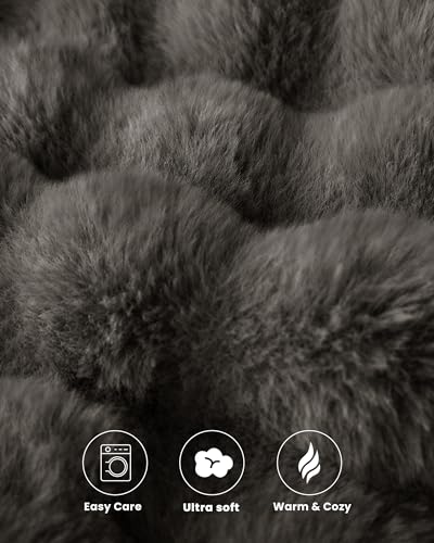 Ultra Soft Cozy Faux Fur Throw Blanket, Fuzzy Plush Thick Bubble Blanket, Oversize Luxury Fluffy Blanket for Couch, Bed, and Living Room, 60x80 Inches, Dark Grey Taupe - color: Bubble Dark Grey, size: Twin