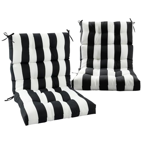 Magpie Fabrics Indoor Outdoor Tufted High Back Chair Cushion Set of 2, Waterproof All-Weather Deep Seating Rocking Chair Patio Chaise Lounge Sun Lounger Chair Cushions (Black White) - color: Black White
