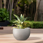 Kante 10 in x 15-16 in Low Concrete Planter, Wide Bowl Plant Pot with Drainage Hole & Rubber Plug – Breathable Handmade Cement Container for Succulents, Tabletop, Patio, Weathered Concrete - color: Weathered Concrete, size: 15.7" d