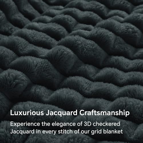 BEDELITE Black Throw Blanket Twin Size for Bed - Super Soft Lightweight 3D Checkered Fluffy Fuzzy Fleece Blanket, Luxurious Plush Cozy Blanket for Room Decor for, Gift for Women, 60x80 inches - color: Bluish Black, size: Twin(60"x80")