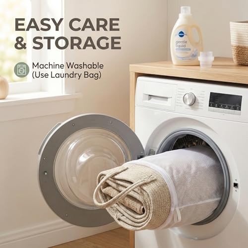 JMvicyroam 115L Extra Large Blanket Basket for Living Room - Woven Cotton Rope Laundry Hamper with Reinforced Handles - Storage Bin for Pillows, Comforters & Toys - Machine Washable,Oatmeal - color: Oatmeal, size: 115L