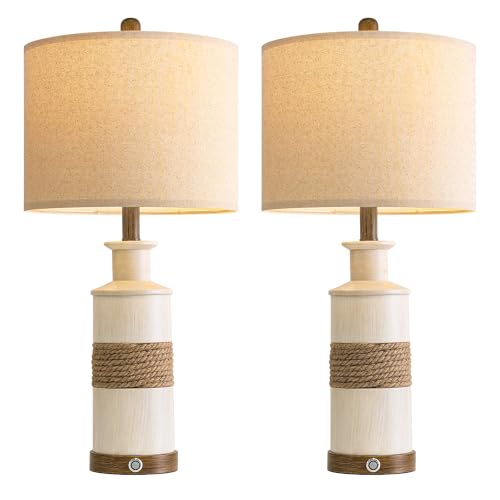 BOBOMOMO 24.5" Farmhouse Boho Table Lamps Set of 2, Hand-Woven Rattan Bedside Lamps with 3-Way Dimmable Touch Control & USB A+C Ports, Nightstand Lamp for Bedroom, Living Room, Corner (Bulbs Included) - size: 24.25"
