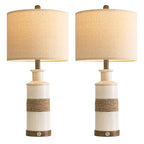 BOBOMOMO 24.5" Farmhouse Boho Table Lamps Set of 2, Hand-Woven Rattan Bedside Lamps with 3-Way Dimmable Touch Control & USB A+C Ports, Nightstand Lamp for Bedroom, Living Room, Corner (Bulbs Included) - size: 24.25"