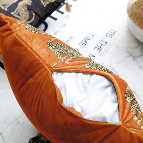 Fall Square Decorative Throw Pillow Cover with Tassels Leopard Pattern Cushion Cover Luxury Style Soft Velvet Pillowcase for Sofa Couch Bedroom (18"x18",Orange) - color: Orange, size: 18" x 18" (Pack of 1)