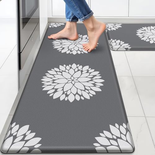 Kitchen Mats for Floor [2PCS], Soft Anti Fatigue Kitchen Rugs for Home, Water Resistant Cushioned Standing Desk Mats, Non-slip Comfort Mat for Floor, Kitchen, Office, Sink, Laundry (Grey) - color: Grey, size: 17.3" x 47" + 17.3" x 30"