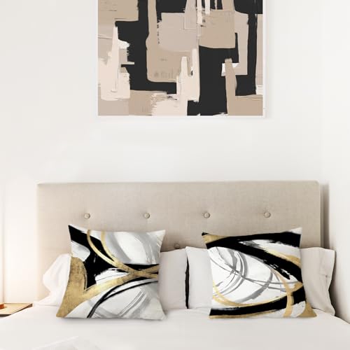 Black White and Gold Pillow Covers, Abstract Black and Gold Pillow Covers 16x16 Set of 2, Modern Boho Home Decor, Black and Gold Decorative Throw Pillows Cover for Couch Living Room Bedroom - color: Black White and Gold, size: 16" x 16" (Pack of 1)
