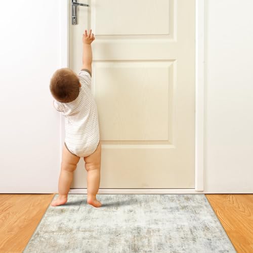 Capslpad Small Abstract Area Rug 2x3 Beige Entryway Washable Door Mat Indoor Entrance, Non Slip Throw, Printed Faux Wool Front for Foyer Kitchen - color: Beige, size: 2' x 3' (Runner)