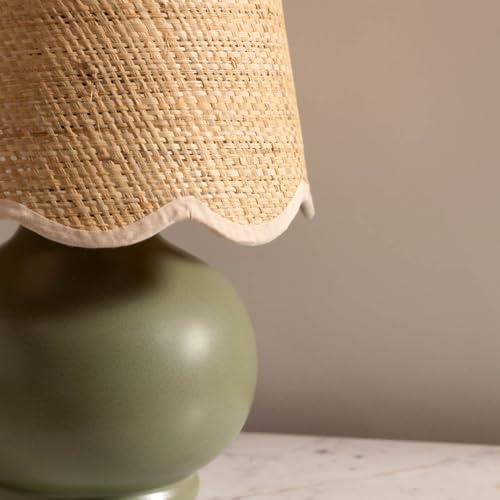 Benton Ceramic Table Lamp with Fabric Shade – 13" Bedside Accent Lamp for Bedroom, Living Room & Nightstand (Green) - color: Green
