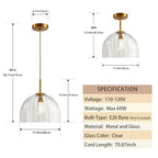 Modern Pendant Lights Kitchen Island, 11.8 Inch Dome Lampshade Large Chandelier, Rustic Farmhouse Industrial Ceiling Hanging LED Lighting Fixture with Clear Glass Bell Shade - color: Clear, size: 30CM