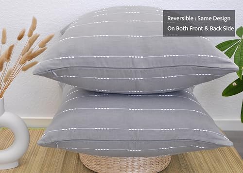 Modern Pillow Covers Grey 18 x18 inches/Cotton Woven Loom Stripe Pattern Contemporary Luxury Cushion Covers Gray/Simple Throw Pillow Cases for Living Room Sofa, Couch, Bed, Set of 2 - color: Gray, size: 18" x 18" (Pack of 2)
