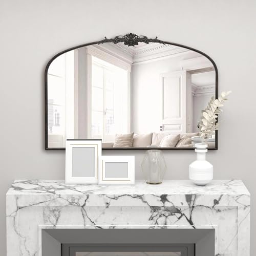 Besdomus Antique Arched Large Mirror: 48"x33" French Oversize Black Arch Antique Wall Mounted Mirror - Baroque Traditional Ornate for Living Room/Fireplace/Bathroom- Home Decor for Interior Designers - color: Black, size: 33"L x 48"W