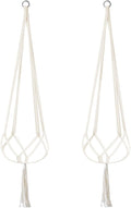 2 Pack Macrame Plant Hanger 47 Inches,Indoor Plant Hanger with Tassel for Boho Home Decor, Hanging Plant Holder with 2 Hooks (Ivory)