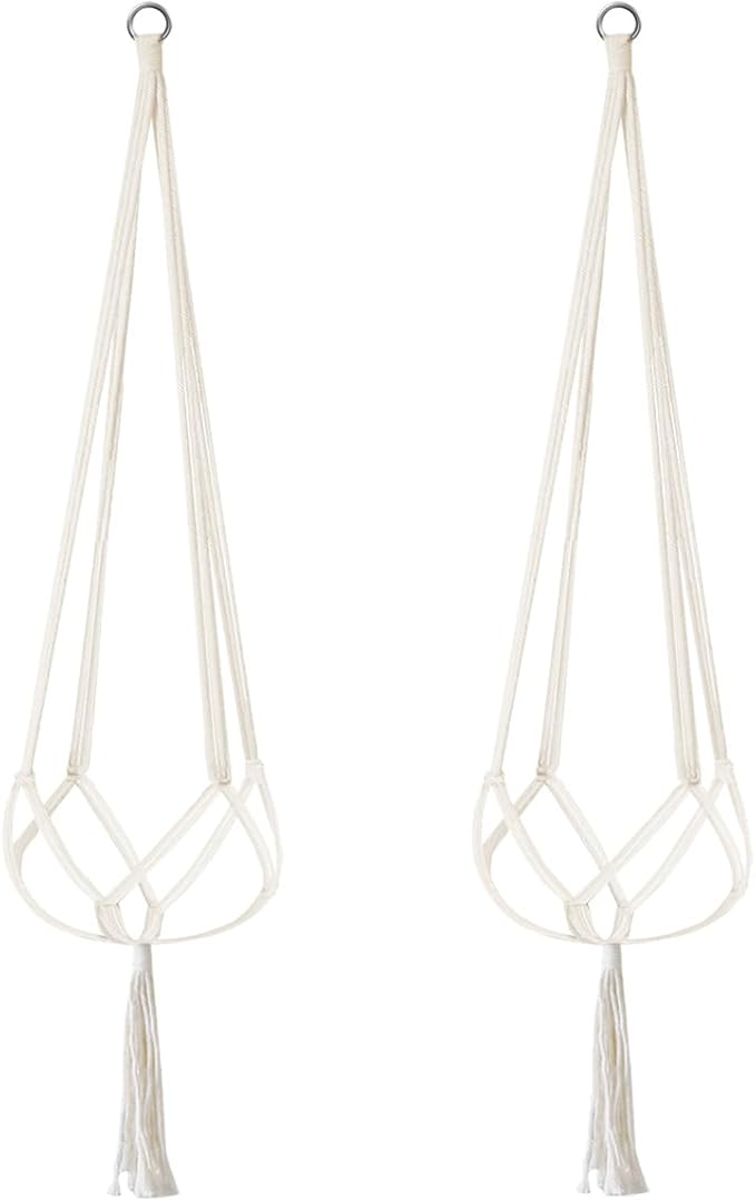 2 Pack Macrame Plant Hanger 47 Inches,Indoor Plant Hanger with Tassel for Boho Home Decor, Hanging Plant Holder with 2 Hooks (Ivory)