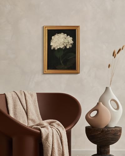 HUARCEY Gold Framed Vintage Wall Art: White Hydrangea by James Stuart Parker (12"x16") for Living Room, Bedroom, Kitchen & Office - color: White Hydrangea, size: 16"L x 12"W