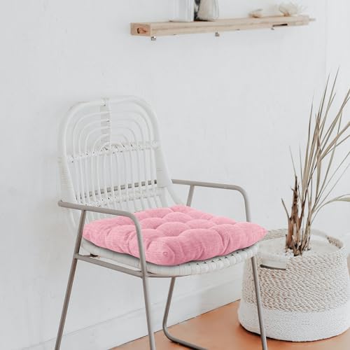 ELFJOY 4 Pack Chair Cushions for Dining Chairs Chair Pads Cushion for Kitchen Office Tufted Textured Square Seat Cushion with Ties (16" Light Pink) - color: Light Pink